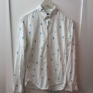 Bonobos slim fit long sleeve shirt, white with cactus pattern